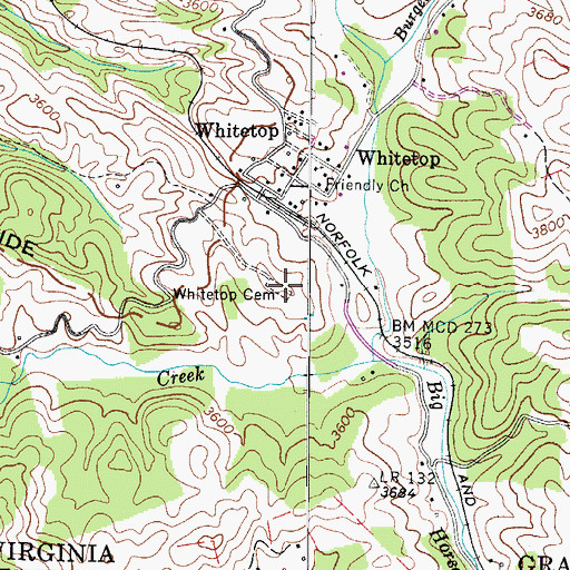 Topographic Map of Whitetop Cemetery, VA