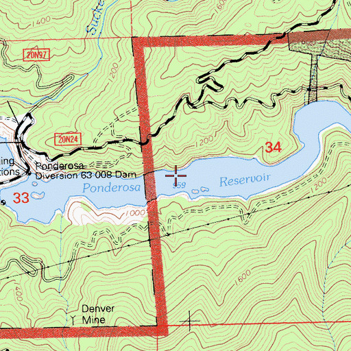 Topographic Map of Ponderosa Reservoir, CA