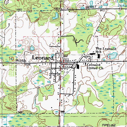Topographic Map of Leonard Post Office, MI