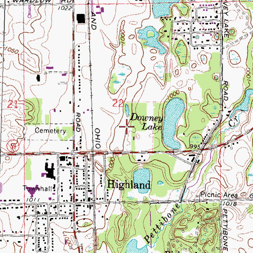 Topographic Map of Highland Post Office, MI