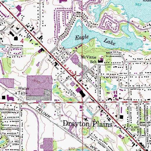 Topographic Map of Waterford Post Office, MI