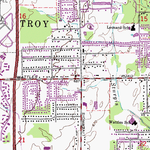 Topographic Map of Troy Museum and Historic Village, MI