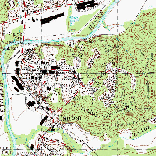 Topographic Map of Canton Historic District, GA