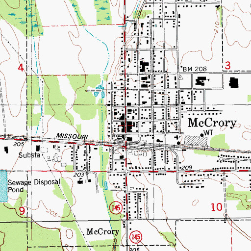 Topographic Map of McCrory Commercial Historic District, AR