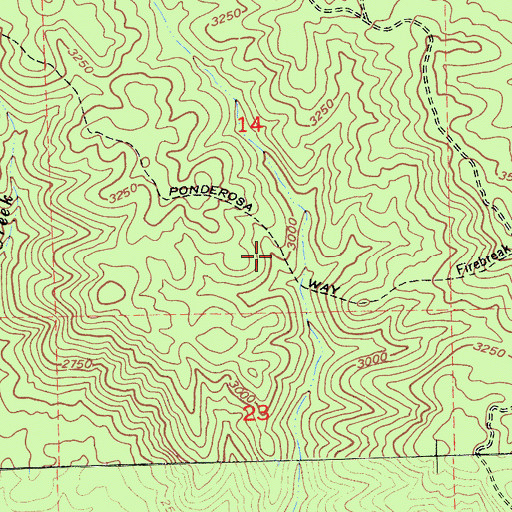 Topographic Map of Ponderosa Way, CA
