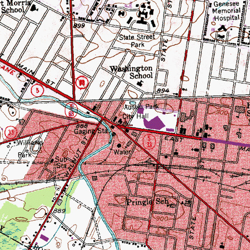 Topographic Map of Genesee County Courthouse Historic District, NY