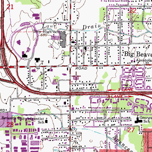 Topographic Map of Troy Post Office, MI