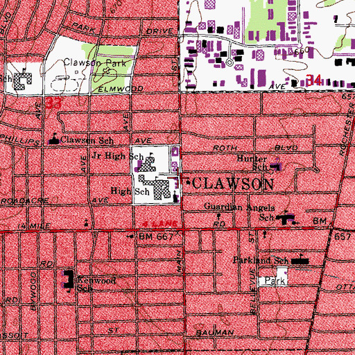 Topographic Map of Clawson Post Office, MI