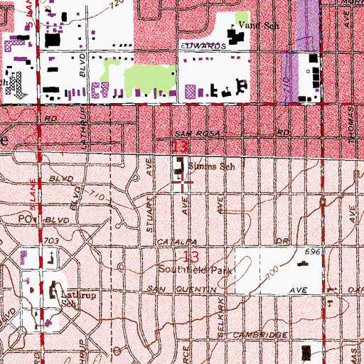 Topographic Map of Simms Park, MI