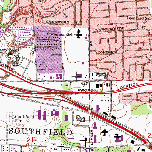 Topographic Map of Southfield Post Office, MI