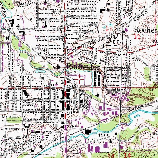 Topographic Map of Rochester Post Office, MI