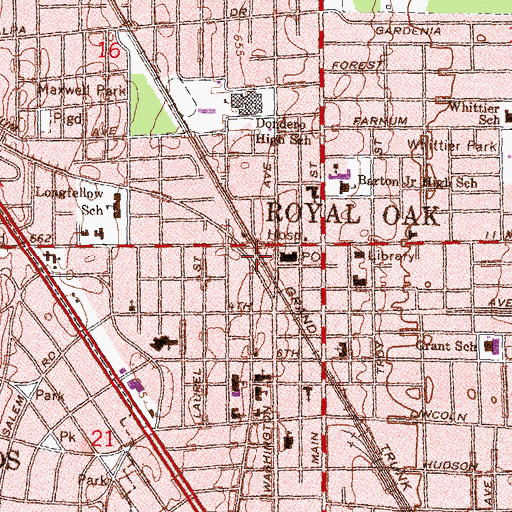 Topographic Map of Royal Oak Station, MI