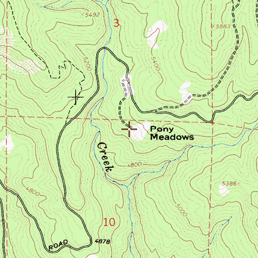 Topographic Map of Pony Meadows, CA