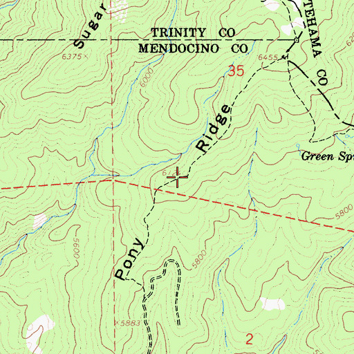 Topographic Map of Pony Ridge, CA