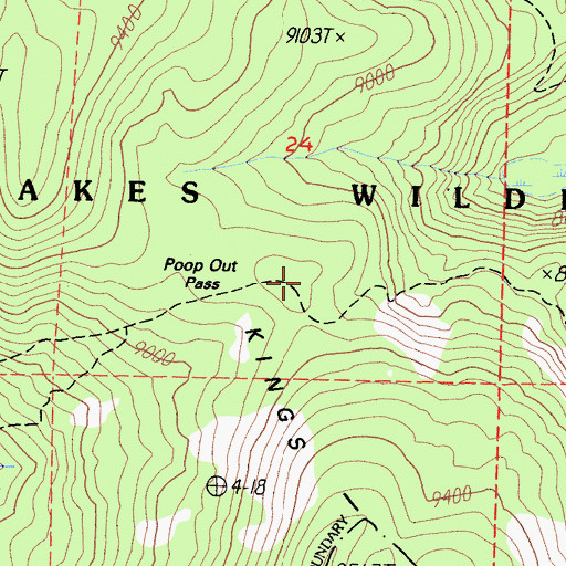 Topographic Map of Poop Out Pass, CA