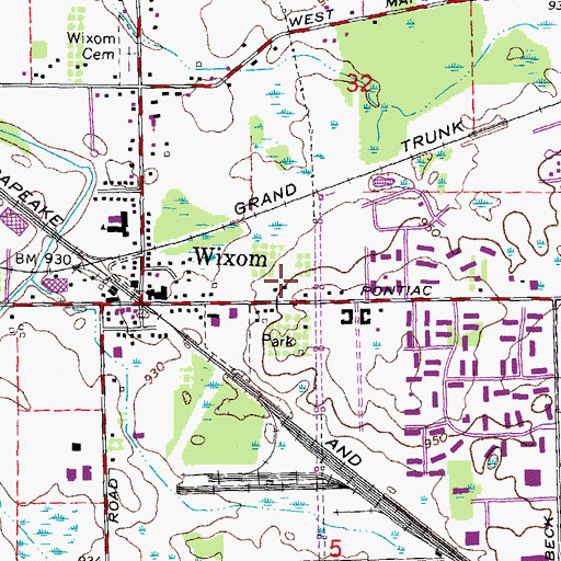 Topographic Map of Wixom Post Office, MI