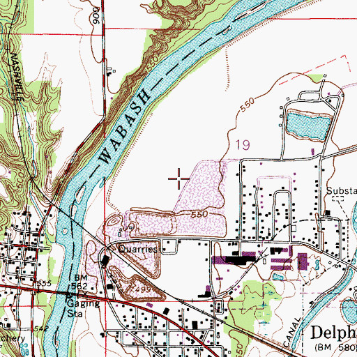 Topographic Map of Delphi Limestone Quarry, IN