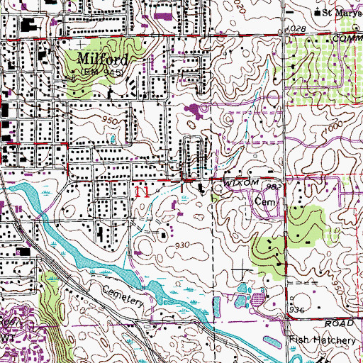 Topographic Map of Milford Post Office, MI