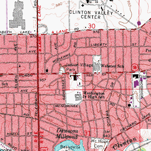 Topographic Map of Pontiac Post Office, MI