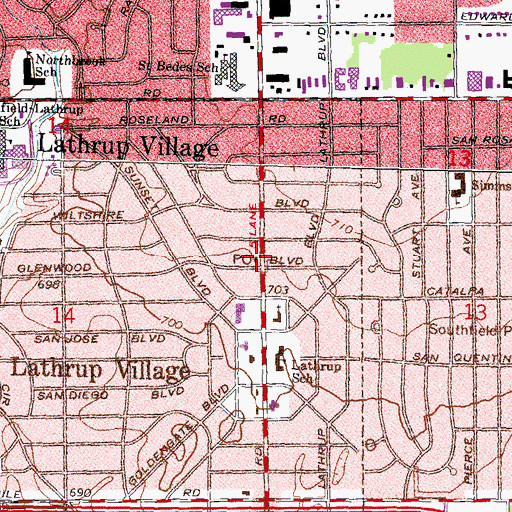 Topographic Map of Lathrup Village Post Office (historical), MI