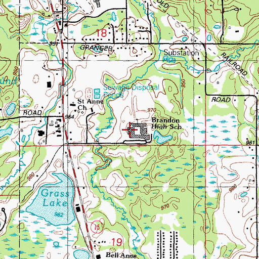 Topographic Map of Brandon High School, MI