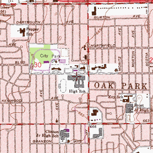 Topographic Map of Oak Park High School, MI