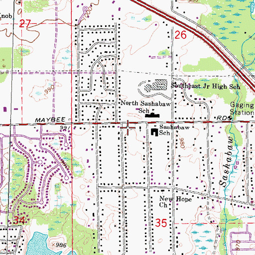 Topographic Map of Sashabaw Cemetery, MI