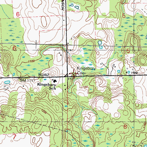 Topographic Map of Kingsbury Cemetery, MI