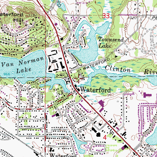 Topographic Map of Waterford Village Cemetery, MI
