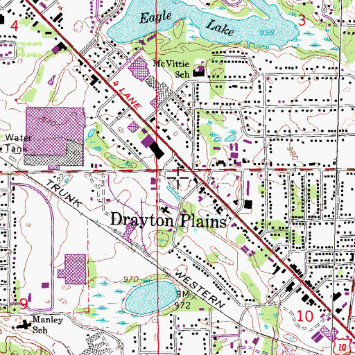 Topographic Map of Drayton Plains Cemetery, MI