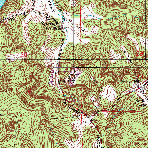 Topographic Map of Johnson Quarry, IN