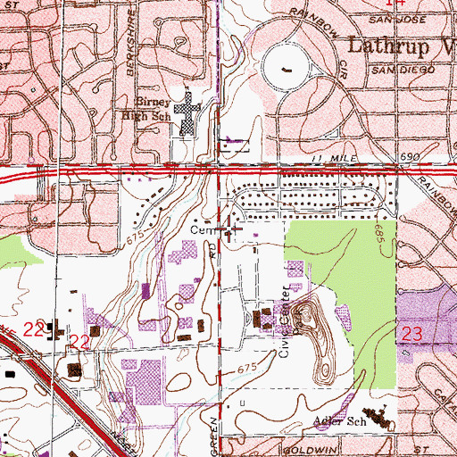 Topographic Map of Southfield Reformed Presbyterian Cemetery, MI