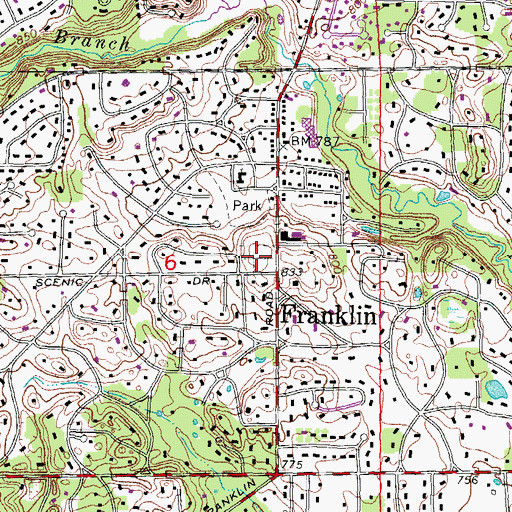 Topographic Map of Franklin Cemetery, MI