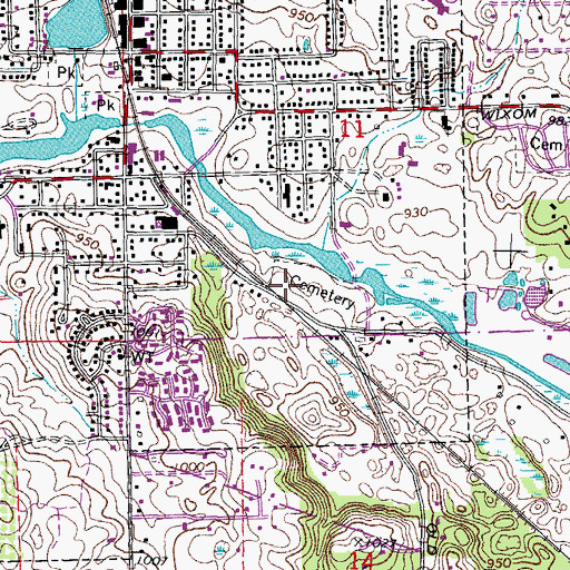 Topographic Map of Oak Grove Cemetery, MI