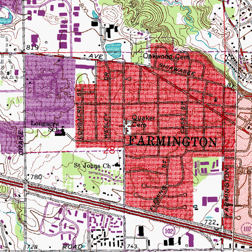 Topographic Map of Farmington Quaker Cemetery, MI