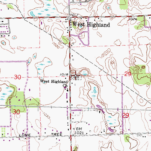 Topographic Map of West Highland Cemetery, MI