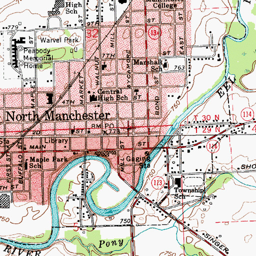 Topographic Map of North Manchester United Methodist Church, IN