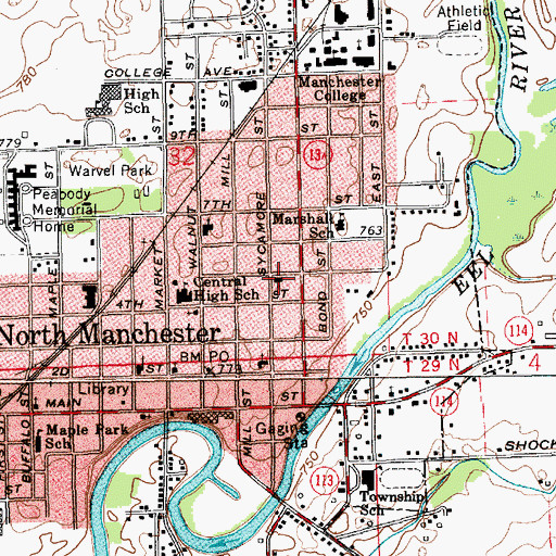 Topographic Map of First Brethren Church, IN