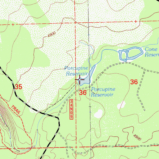 Topographic Map of Porcupine Reservoir, CA