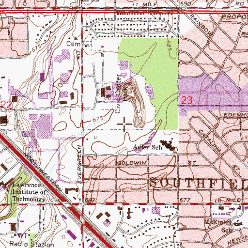 Topographic Map of Evergreen Hills Golf Club, MI