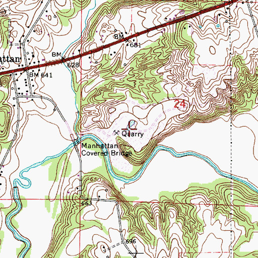 Topographic Map of Manhattan Quarry, IN