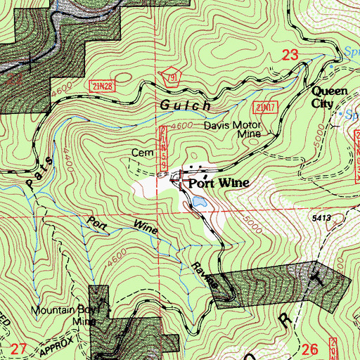 Topographic Map of Port Wine, CA