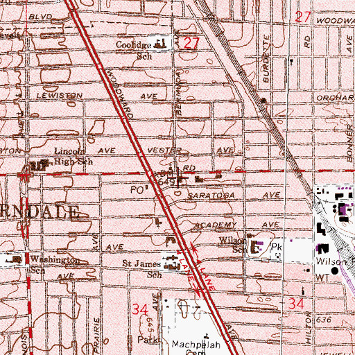 Topographic Map of Ferndale City Hall, MI