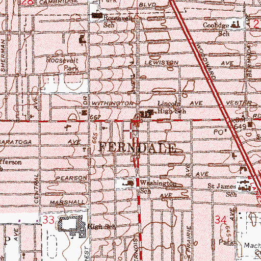 Topographic Map of Ferndale Historical Museum, MI