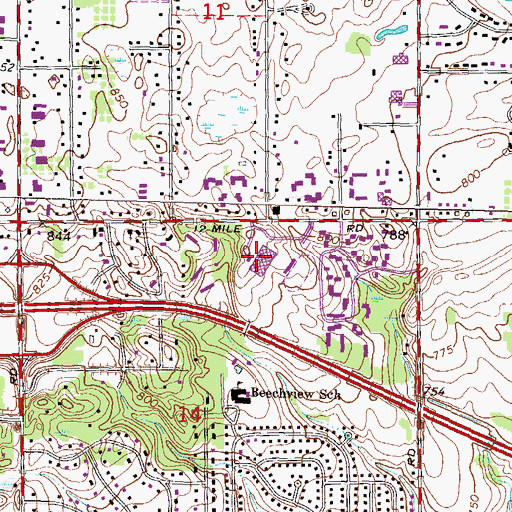 Topographic Map of Harrison High School, MI