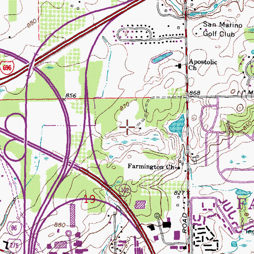 Topographic Map of Farmington Hills Golf Club, MI