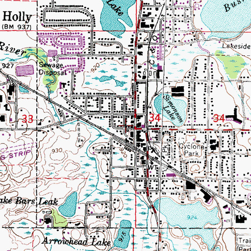 Topographic Map of Holly Post Office, MI