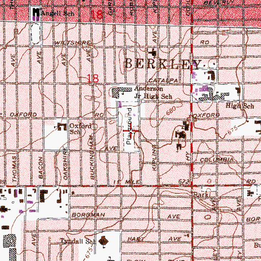 Topographic Map of Berkley Community Park, MI