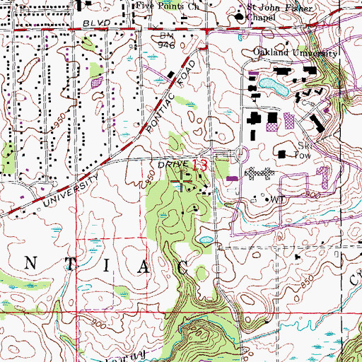 Topographic Map of Auburn Hills Public Library, MI