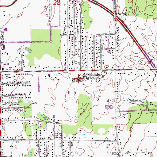 Topographic Map of Avondale Academy, MI